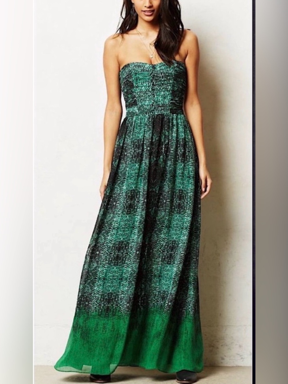 Moulinette Soeurs Green and Black Strapless Maxi Dress